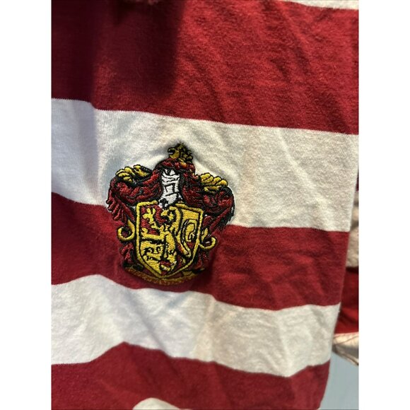 Harry Potter "Potter 07" Hogwarts Crest Red White Striped Polo Shirt Adult M - Picture 3 of 6